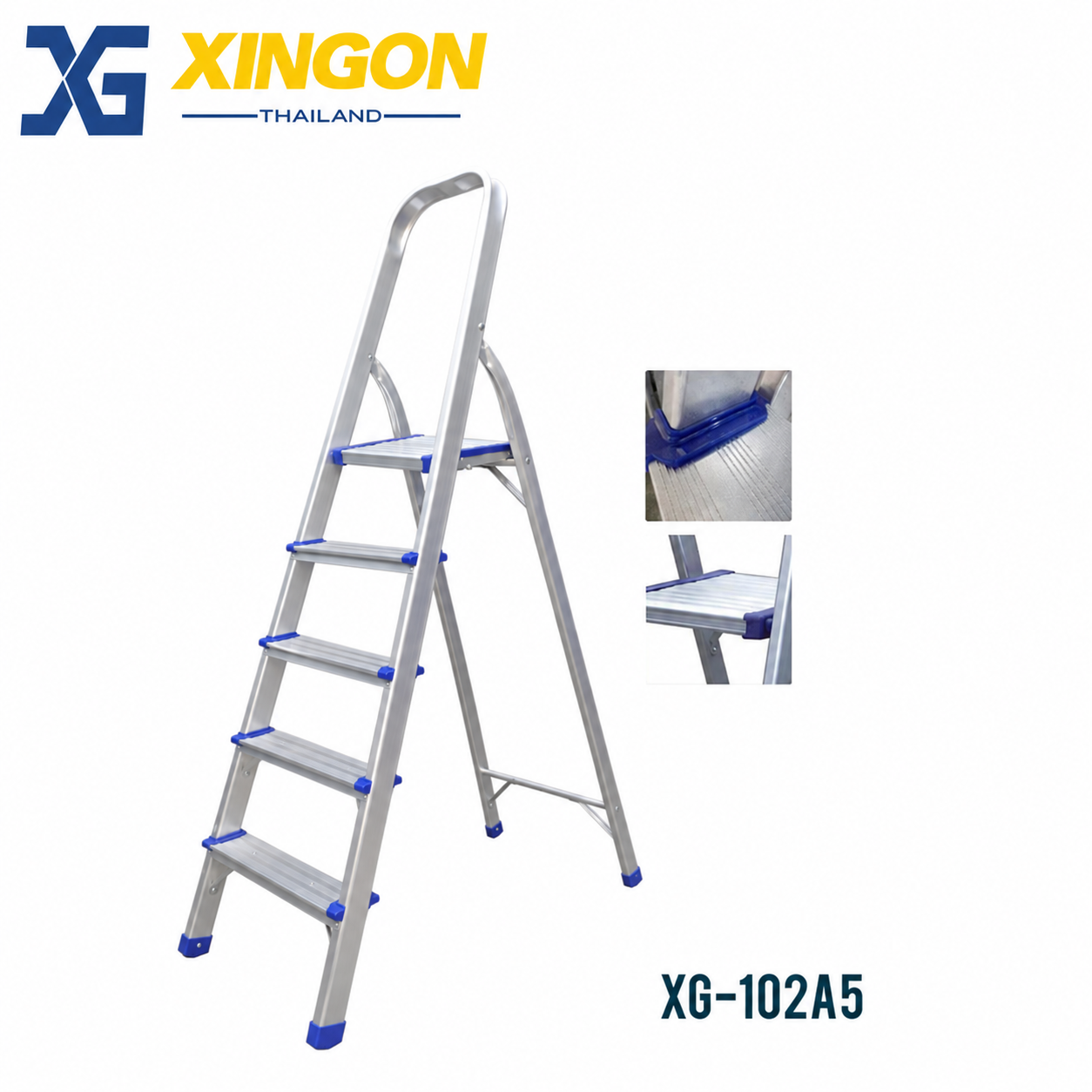 บันไดอลูมิเนียมมีราวจับ5ขั้น XG-102A5