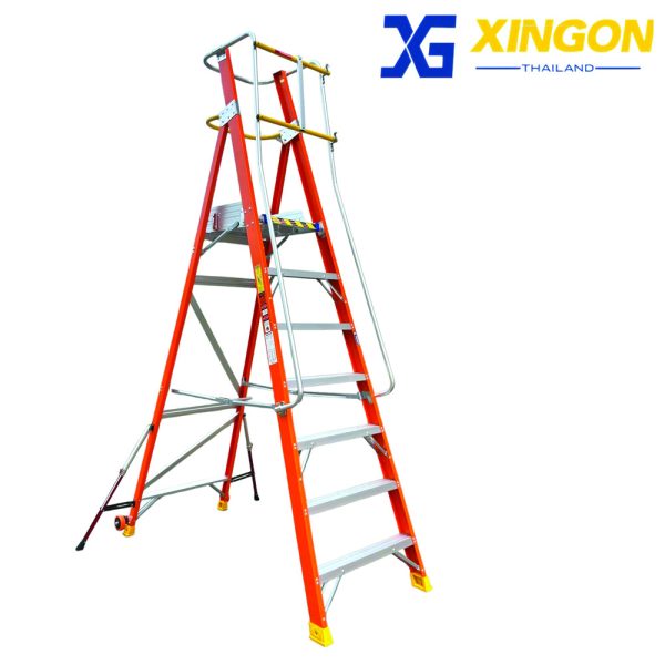 บันไดไฟเบอร์กลาสแพลตฟอร์ม7ฟุตมีขาค้ำ XG-152F7