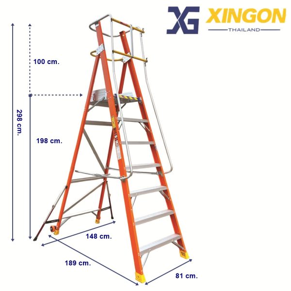 บันไดไฟเบอร์กลาสแพลตฟอร์ม7ฟุตมีขาค้ำ XG-152F7 - Image 2