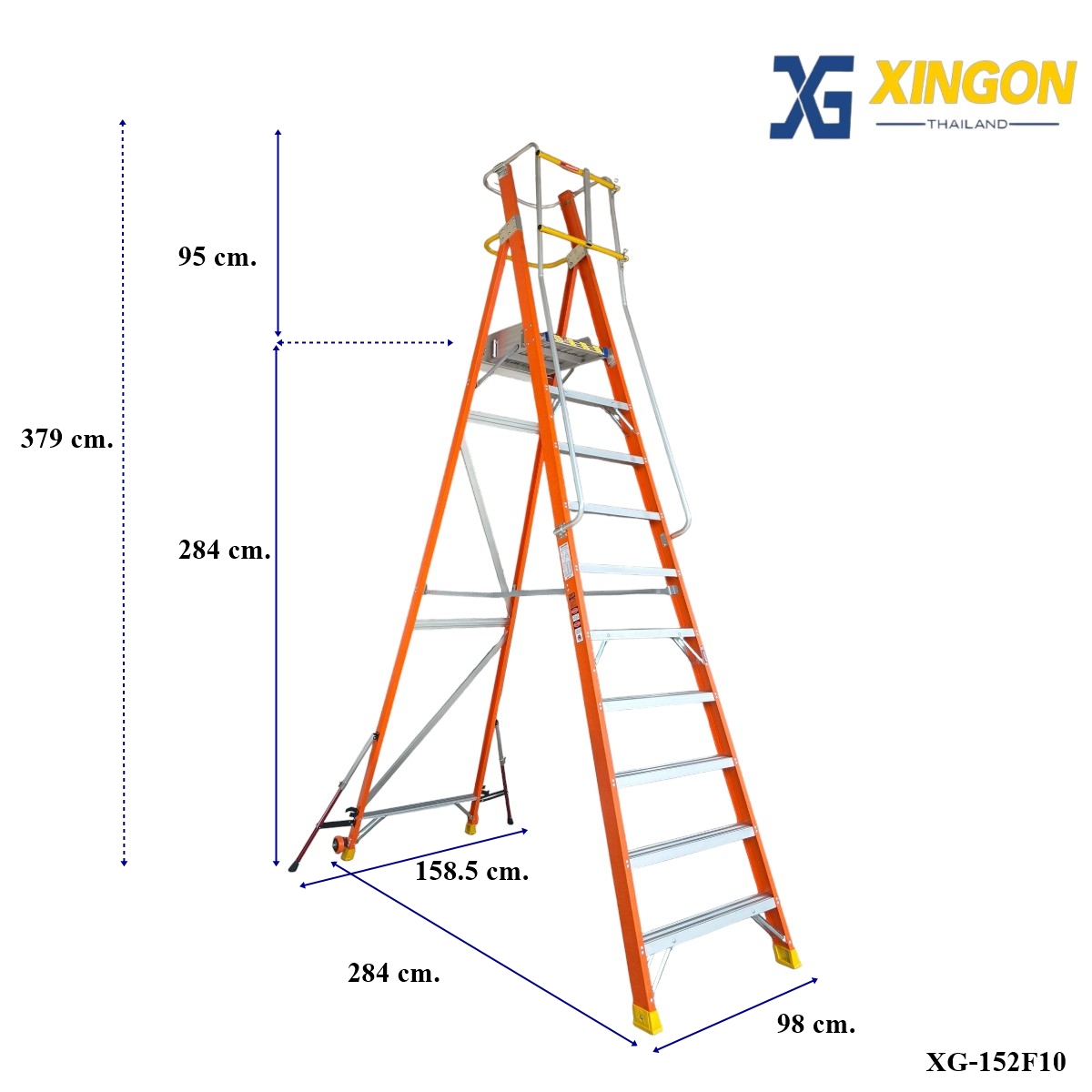 บันไดไฟเบอร์กลาสแพลตฟอร์ม10ฟุตมีขาค้ำ XG-152F10 - Image 2