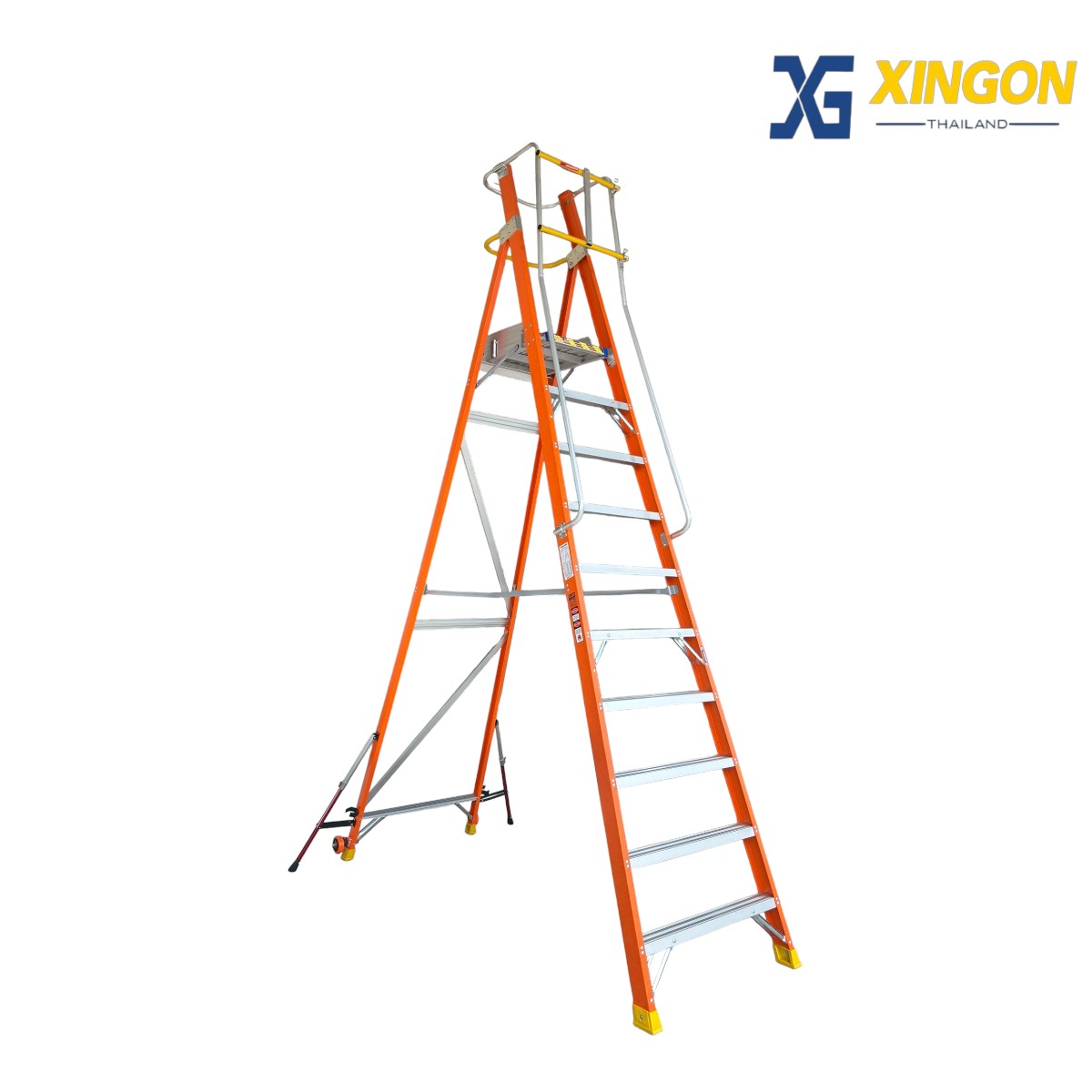 บันไดไฟเบอร์กลาสแพลตฟอร์ม10ฟุตมีขาค้ำ XG-152F10