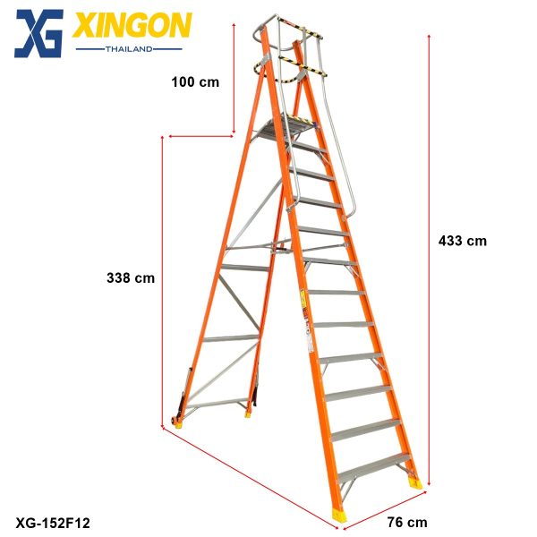 บันไดไฟเบอร์กลาสแพลตฟอร์ม12ฟุตมีขาค้ำ XG-152F12 - Image 2