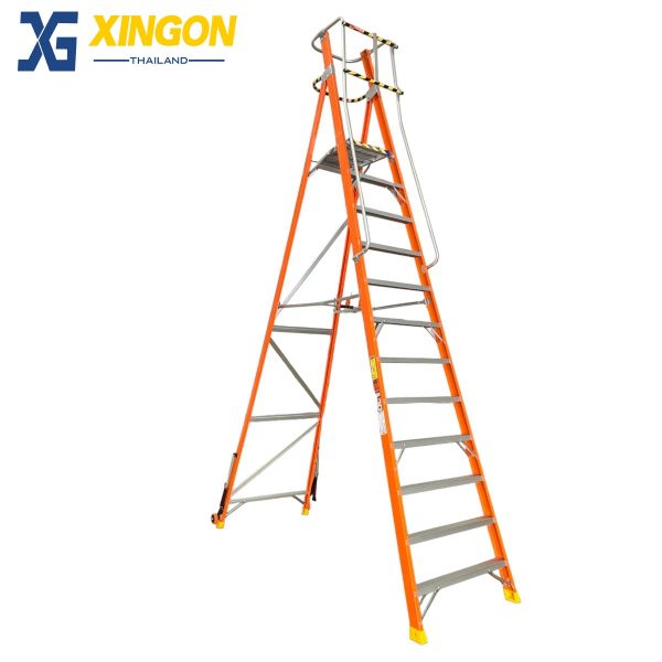 บันไดไฟเบอร์กลาสแพลตฟอร์ม12ฟุตมีขาค้ำ XG-152F12