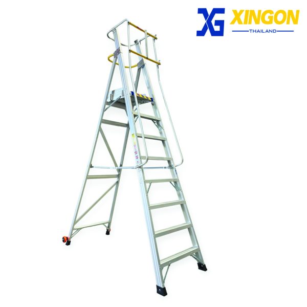 บันไดแพลตฟอร์ม อลูมิเนียม8ฟุตมีราวจับและกันตก XG-152A8