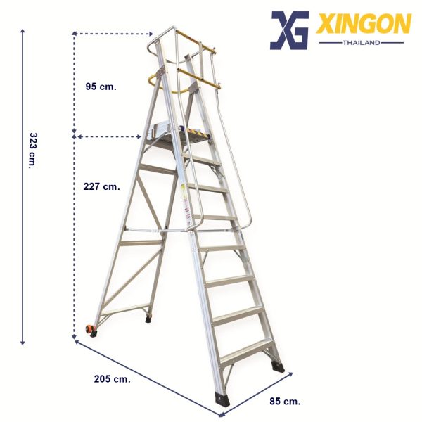บันไดแพลตฟอร์ม อลูมิเนียม8ฟุตมีราวจับและกันตก XG-152A8 - Image 2