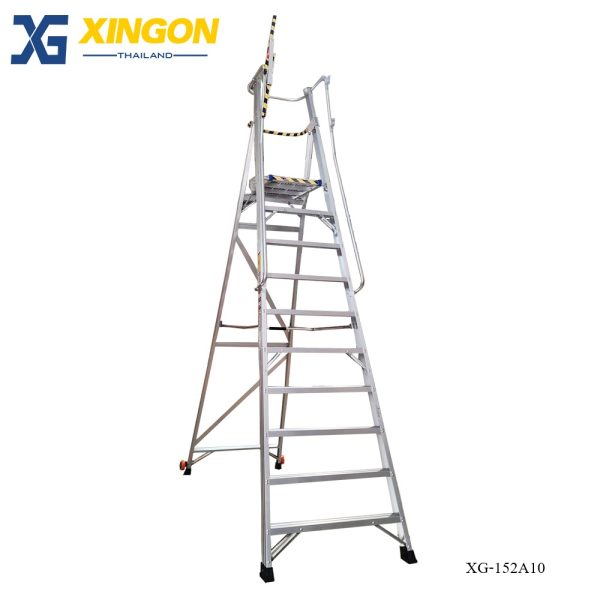 บันไดอลูมิเนียมติดล้อ10ฟุตมีราวจับและกันตก XG-152A10