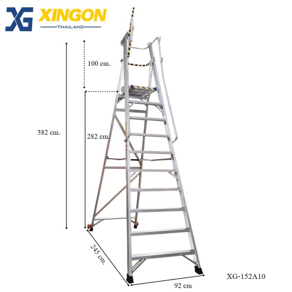 บันไดอลูมิเนียมติดล้อ10ฟุตมีราวจับและกันตก XG-152A10 - Image 3