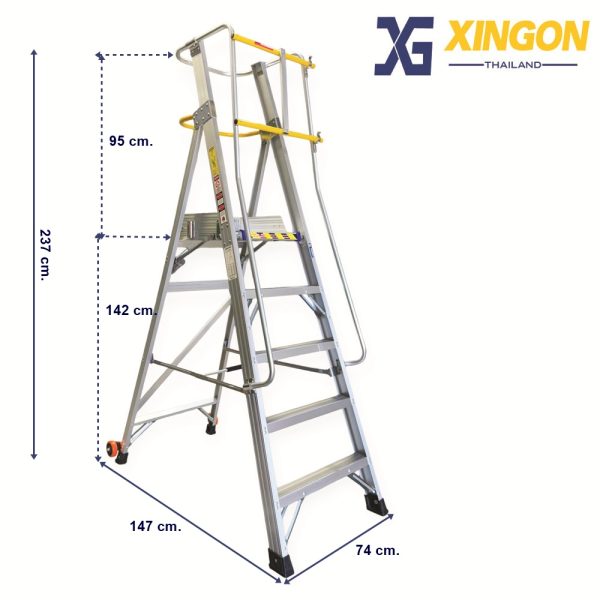 บันไดแพลตฟอร์ม อลูมิเนียม5ฟุตมีราวจับและกันตก XG-152A5 - Image 3
