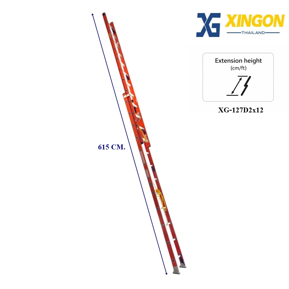 บันไดไฟเบอร์กลาสพาด2ตอนเลื่อน12ฟุต XG-127D2x12 - Image 2