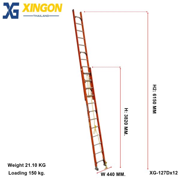 บันไดพาด2ตอนเลื่อน12ฟุต-ไฟเบอร์กลาส XG-127D2x12 - Image 3