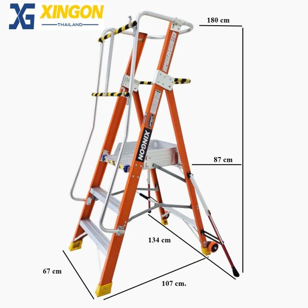 บันไดไฟเบอร์กลาสแพลตฟอร์ม3ฟุตมีขาค้ำ XG-152F3 - Image 5