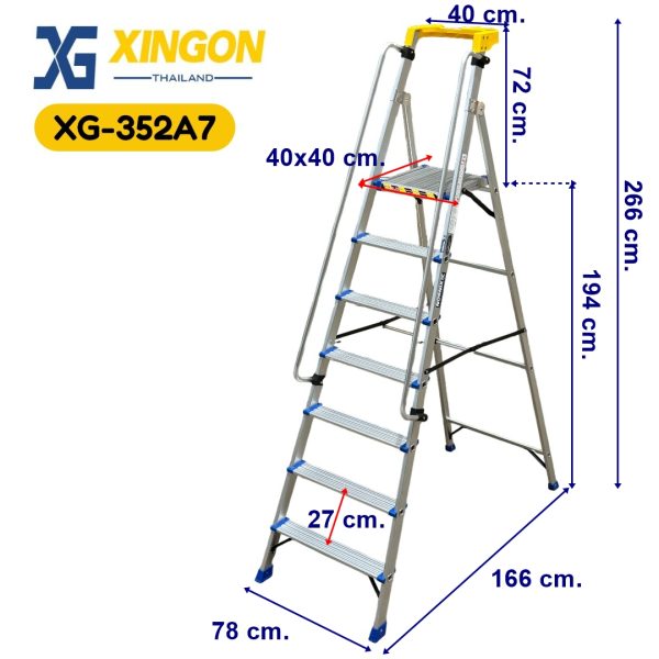 บันไดแพลตฟอร์มอลูมิเนียมมีราวจับจัมโบ้7ฟุต XG-352A7 (สินค้าใหม่) - Image 4