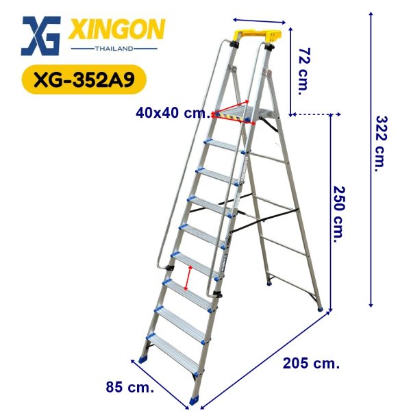 บันไดแพลตฟอร์มอลูมิเนียมมีราวจับจัมโบ้9ฟุต XG-352A9 (สินค้าใหม่) - Image 3