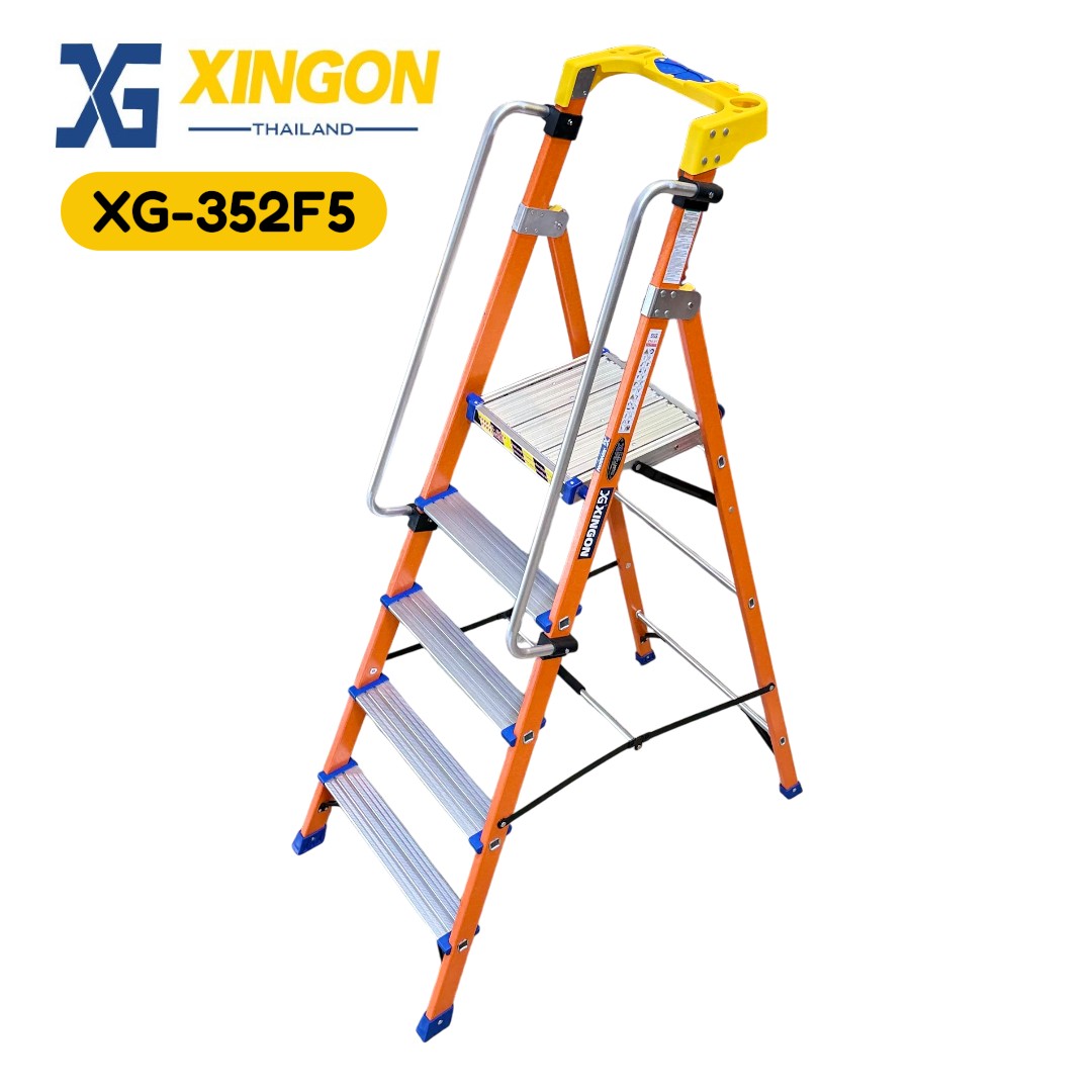 บันไดแพลตฟอร์มไฟเบอร์กลาสมีราวจับ รุ่นจัมโบ้5ฟุต XG-352F5 (สินค้าใหม่)