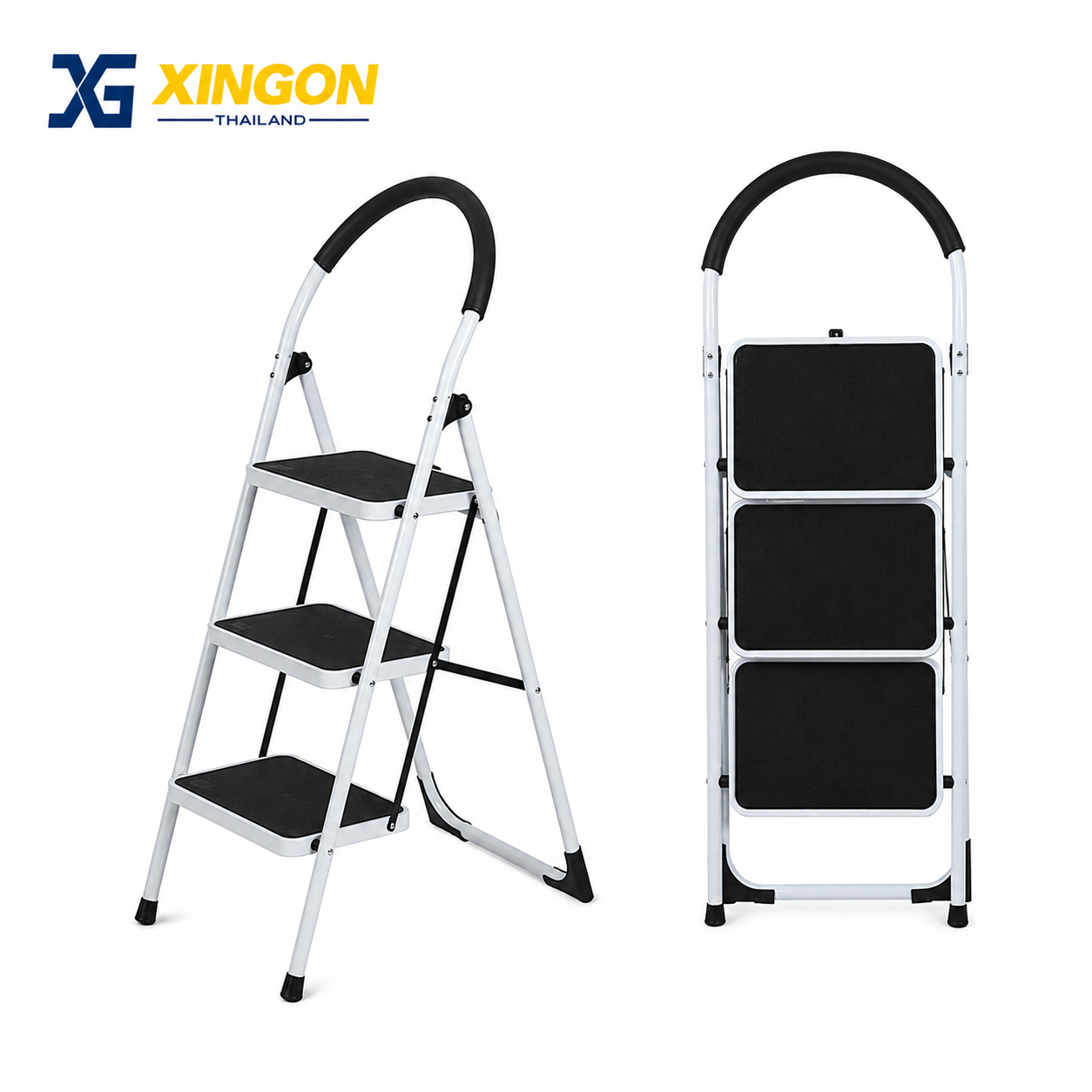 บันไดเหล็กใช้งานภายในบ้าน สีขาว 3ขั้น XG-222T3