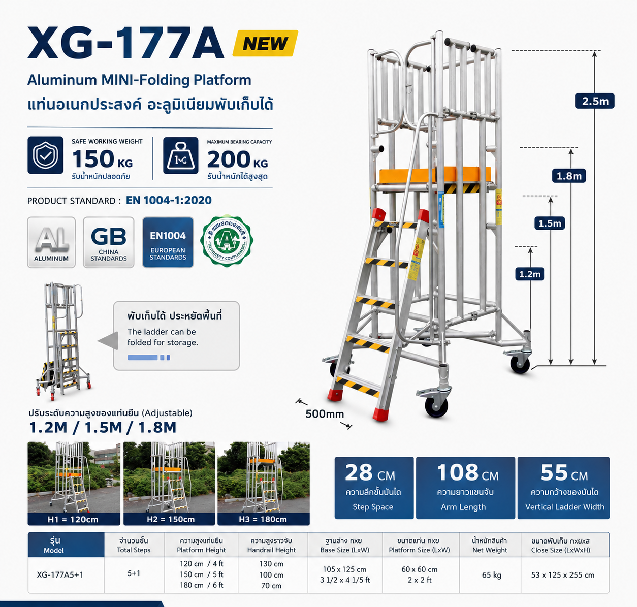 นั่งร้านอลูมิเนียมมินิ พับเก็บได้ ปรับระดับได้ XG-117A5+1