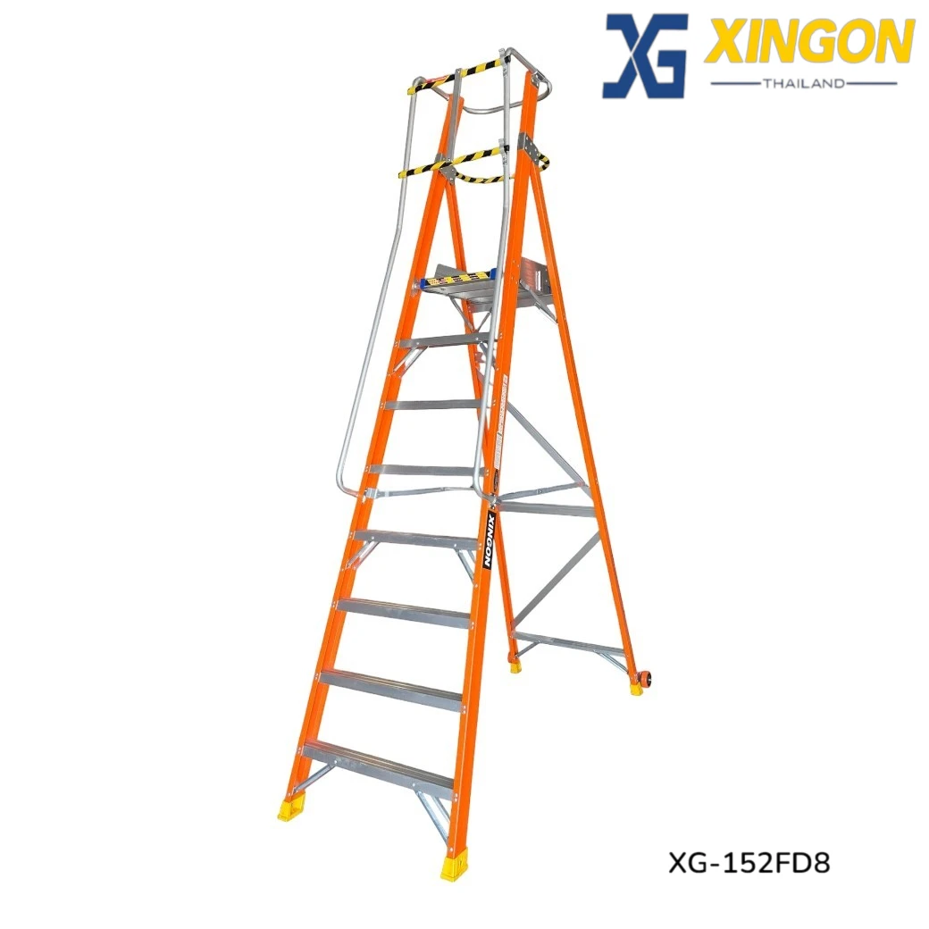 บันไดแพลตฟอร์ม ไฟเบอร์กลาส ติดล้อ 8ฟุต XG-152FD8