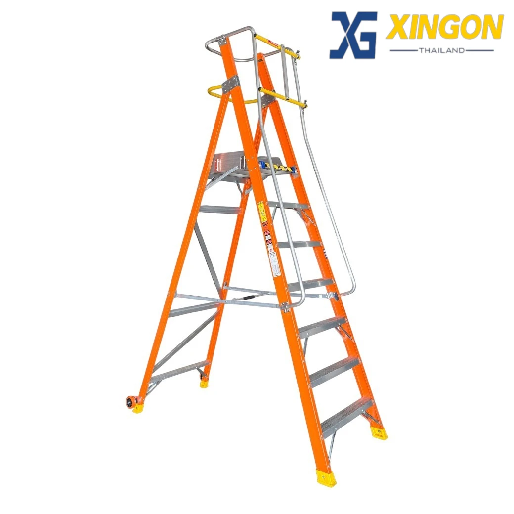 บันไดแพลตฟอร์ม ไฟเบอร์กลาส ติดล้อ 7ฟุต XG-152FD7