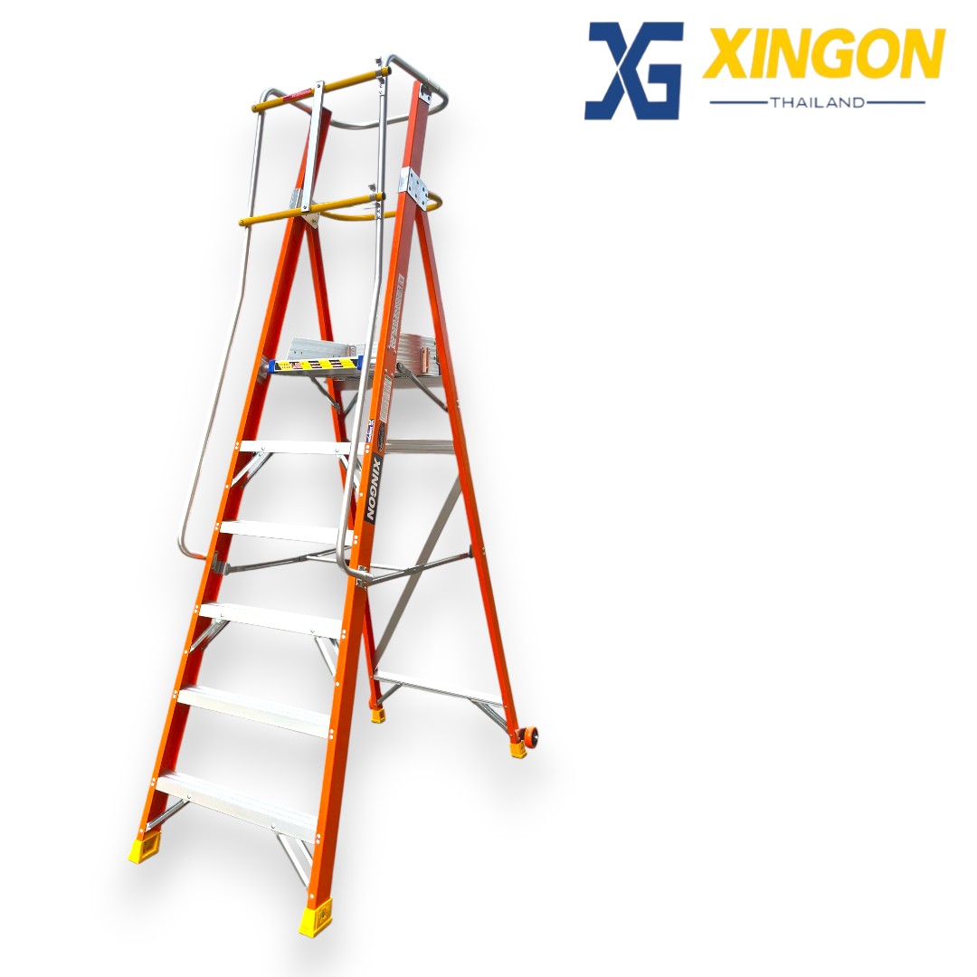 บันไดแพลตฟอร์ม ไฟเบอร์กลาส ติดล้อ 6ฟุต XG-152FD6