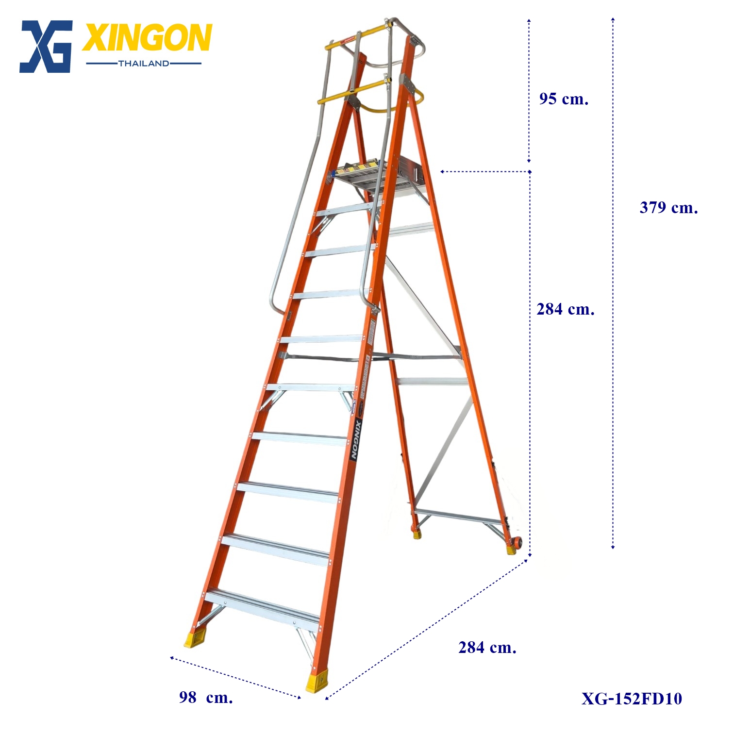 บันไดแพลตฟอร์ม ไฟเบอร์กลาส ติดล้อ 10ฟุต XG-152FD10 - Image 2