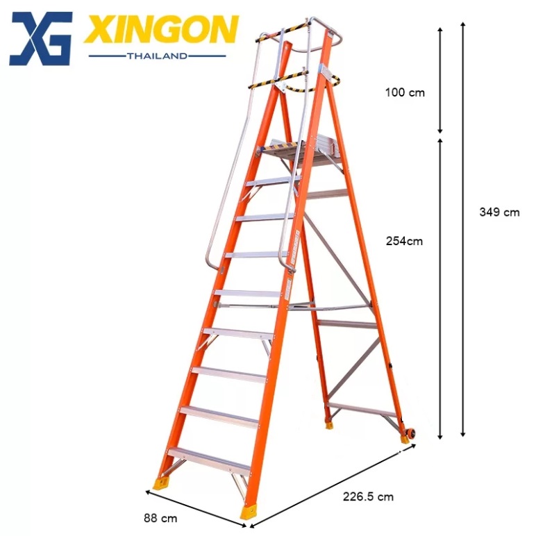 บันไดแพลตฟอร์ม ไฟเบอร์กลาส ติดล้อ 9ฟุต XG-152FD9