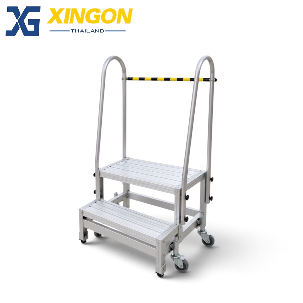 XG-259D2 บันไดแพลตฟอร์มอลูมิเนียม อุตสาหกรรม แบบประกอบ ติดล้อ 2ขั้น
