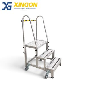 XG-259D3-บันไดแพลตฟอร์มอลูมิเนียม-อุตสาหกรรม-แบบประกอบติดล้อ-3ขั้น