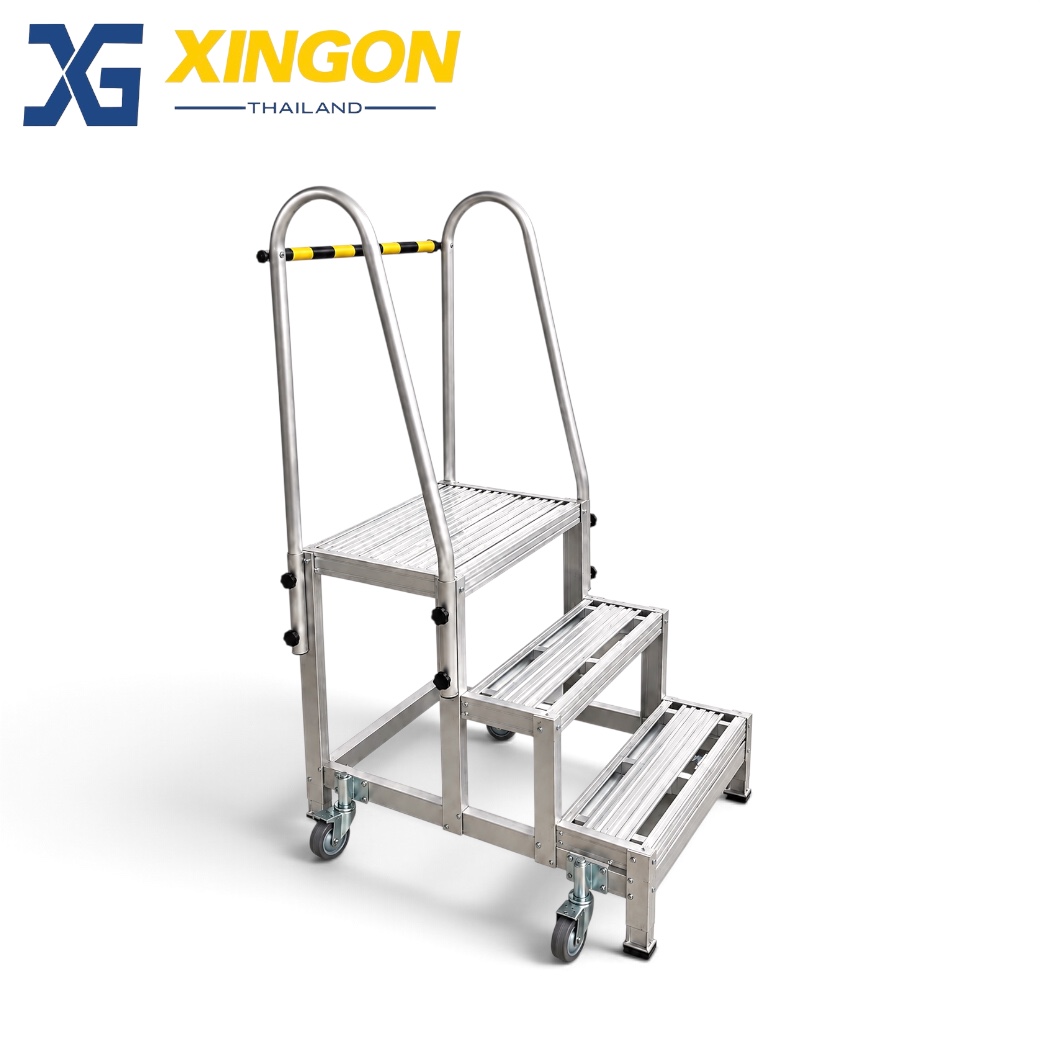 XG-259D3-บันไดแพลตฟอร์มอลูมิเนียม-อุตสาหกรรม-แบบประกอบติดล้อ-3ขั้น